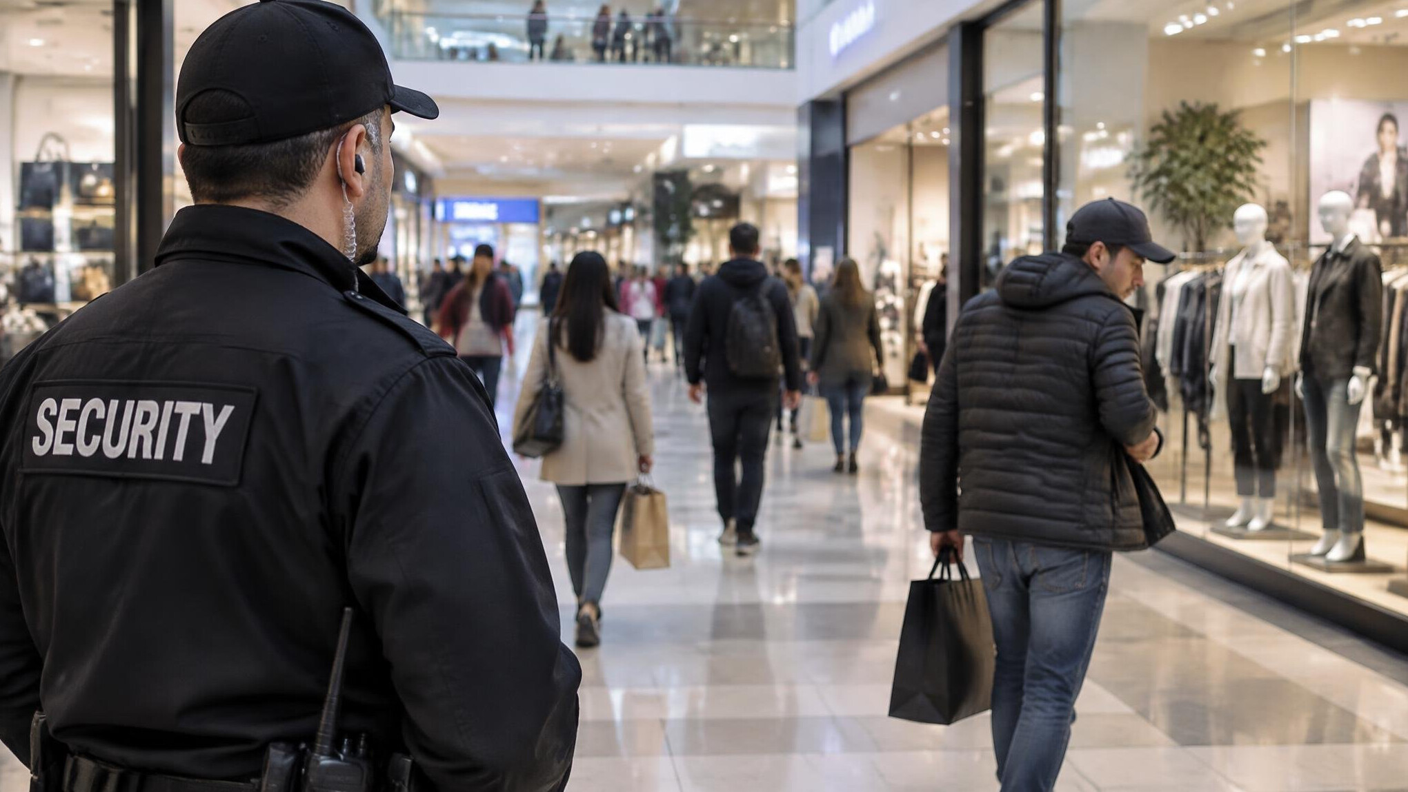 mall security guard watching crowd