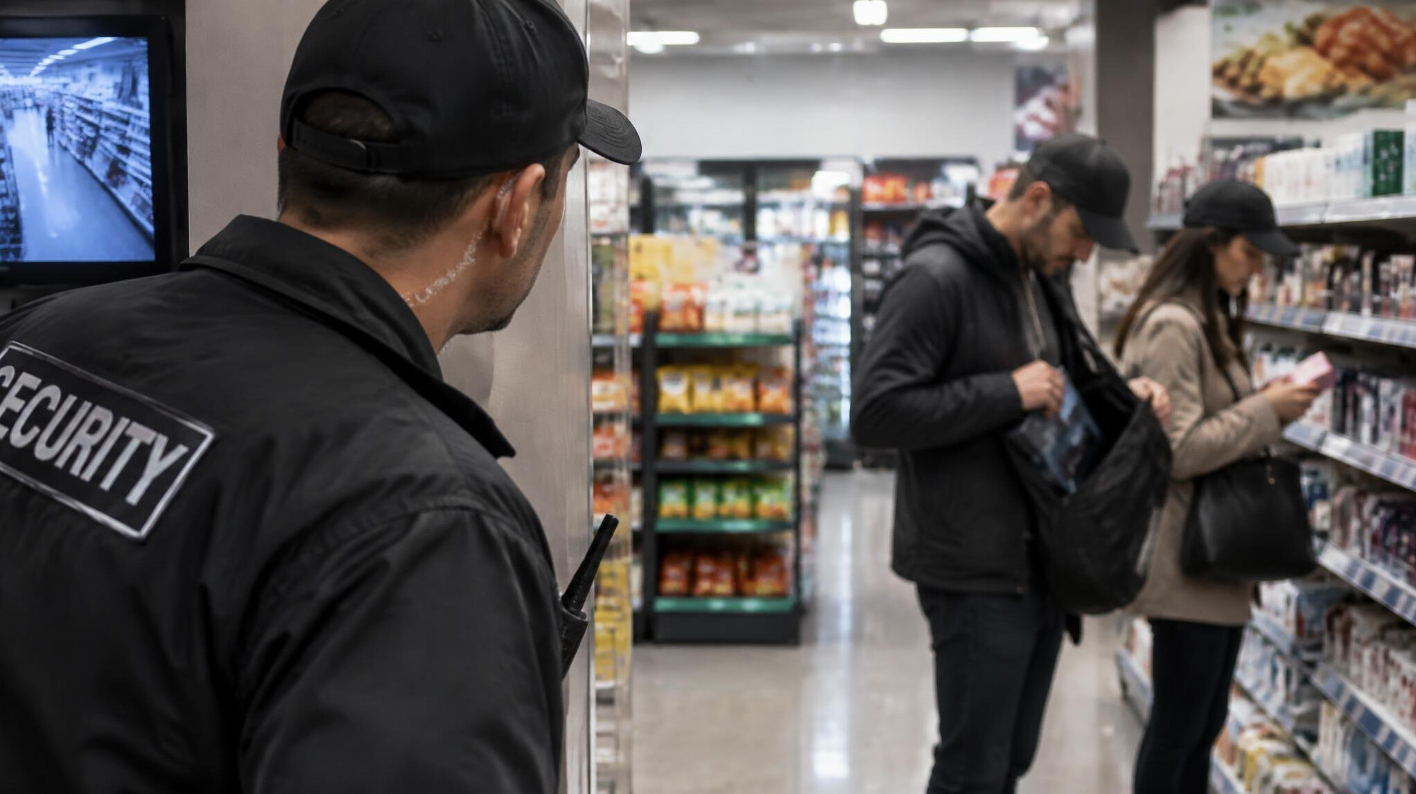 store detective watching shoplifters