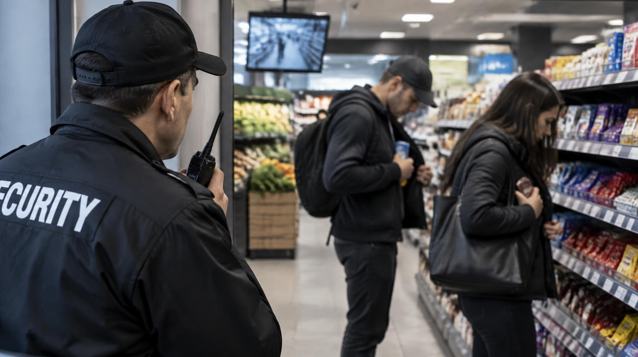 store detective watching shoplifters